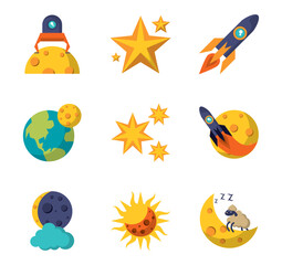 Set of moon vector icons with a white background © BRAYAN