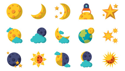 Set of moon vector icons with a white background