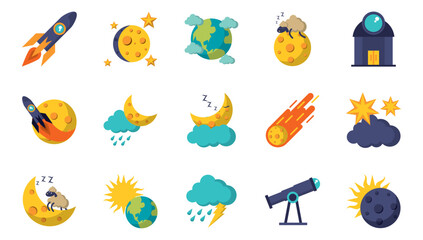 Set of moon vector icons with a white background