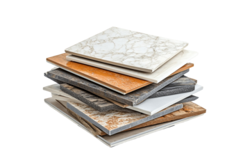 Smooth tiles arranged in a pile Isolated on white background or PNG background .