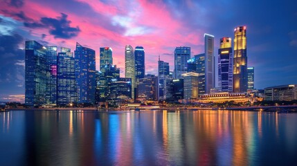 Naklejka premium Cityscape of the Singapore financial district and business building.