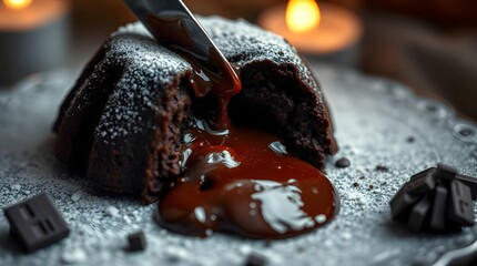 Molten Chocolate Cake Slice Served with Drizzle