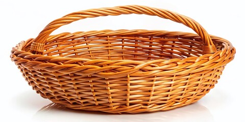 Obraz premium Light Brown Wicker Basket on White Background - Studio Photography