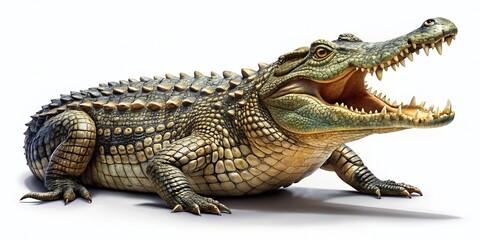 Naklejka premium Realistic Crocodile Illustration, Full Body, White Background - Stock Photo