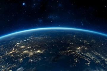 Fototapeta premium Photo Of Earth From Space Showing Nighttime City Lights And Stars