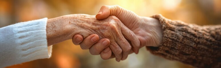 Fototapeta premium Elderly Person Holding Hands with Caregiver in Warm Hospital Environment