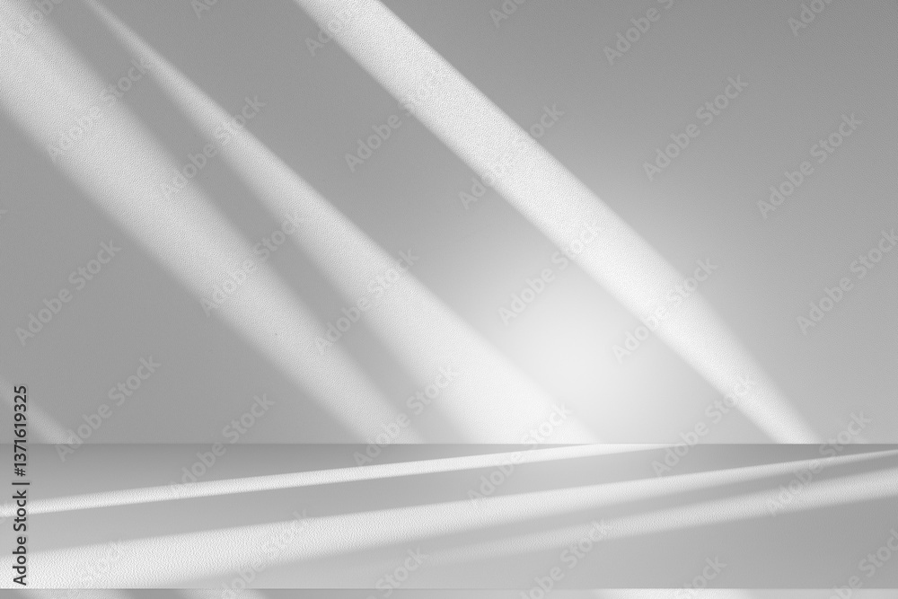 Aufkleber Wall interior background, studio and backdrops show products.with shadow from window color white and grey. background for text insertion and presentation product	
