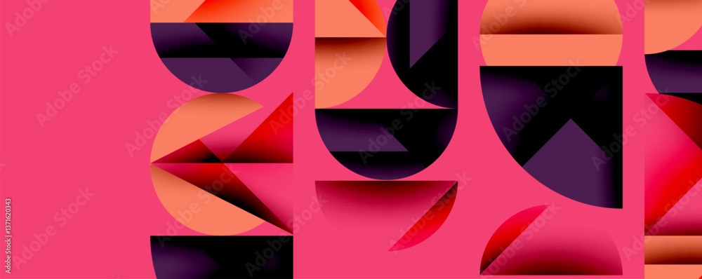 Aufkleber Abstract geometric background with layered gradient shapes forming dynamic patterns. Overlapping semi circles and triangles create depth and contrast