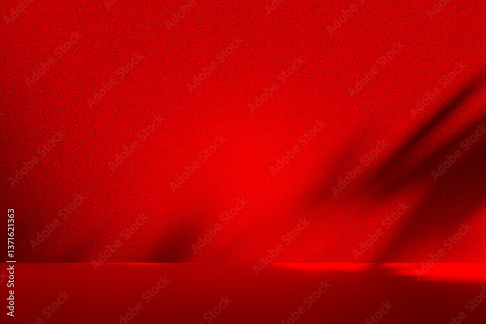 Poster Wall interior background, studio and backdrops show products.with shadow from window color Red background for text insertion and presentation product	