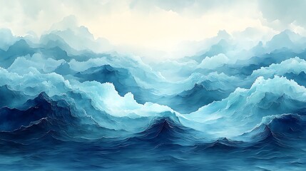 Abstract Ocean Wave Art: Calming Blue Sea Illustration for Artistic Background and Serene Desktop Wallpaper.