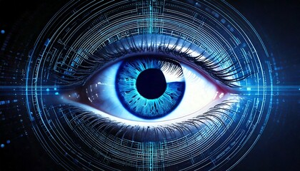 Iris Recognition Technology - Cybersecurity Eye Scan 3D CGI Illustration. 