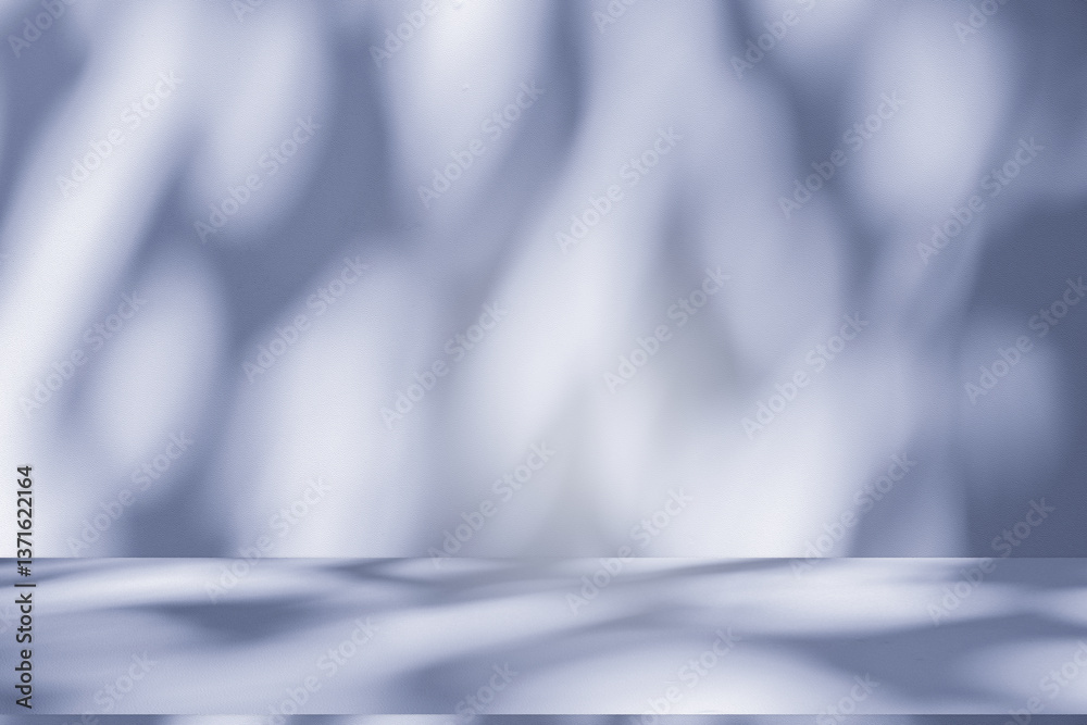 Poster Wall interior background, studio and backdrops show products. with soft light shadow from window color blue and white. background for text insertion and presentation of product	
