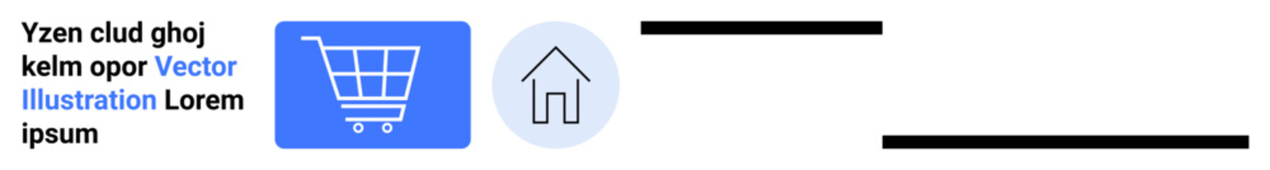 Shopping cart icon in blue alongside home icon for easy navigation, online purchase, user-friendly interfaces. Ideal for e-commerce, retail apps, navigation design, homepage layouts, web tools