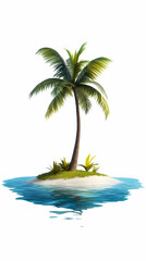 Realistic Illustration Of A Small Island With Palm Tree In The Ocean With Clear Sky