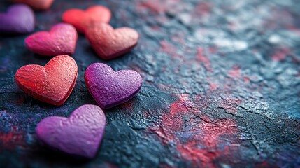 Obraz premium Red, pink, and purple hearts create a vibrant backdrop for love.