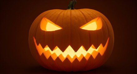 Fototapeta premium Glowing Jack-o'-lantern with menacing expression for festive Halloween night