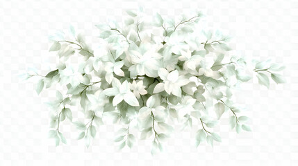 Realistic Illustration of White Foliage with Green Leaves and
