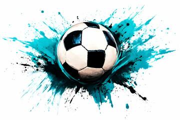 Soccer Ball Illustration On Blue Paint Splatter Abstract Background