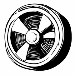 Obraz premium Wheel Illustration in Black and White with Radial Design on White