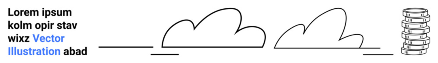 Abstract cloud outlines and stacked cylinder shapes alongside placeholder text. Ideal for data management, cloud storage, tech solutions, business strategies, simplicity, innovation, and a simple