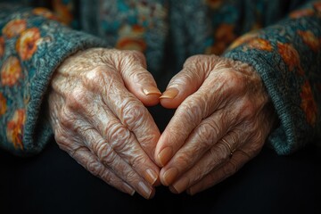 Elderly Woman with Alzheimer in Hospice Care with Caregiver Holding Hands
