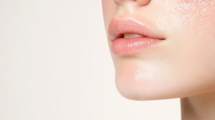 Obraz premium Beauty routine close-up natural lips studio setting skincare focus minimalist aesthetic soft lighting