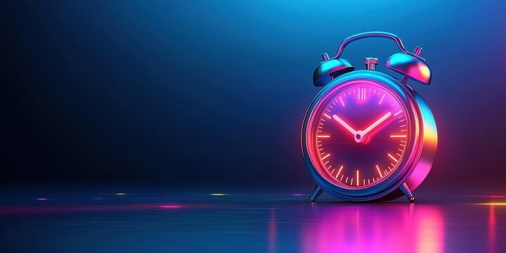 A vibrant alarm clock emits colorful lights against a dark background, creating a modern and energetic atmosphere.