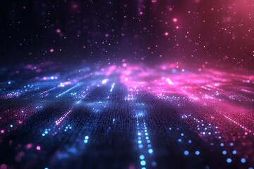 Obraz premium Digital landscape of pink and blue energy waves in futuristic glowing space