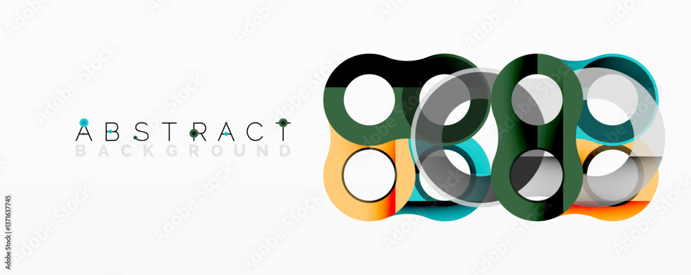 Poster Abstract circle element composition with overlapping circular and tubular shapes featuring smooth gradients, transparency effects, and dynamic layering