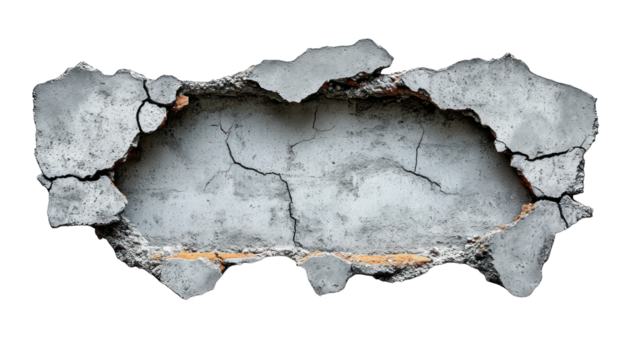 Torn concrete hole ripped edge on a white background