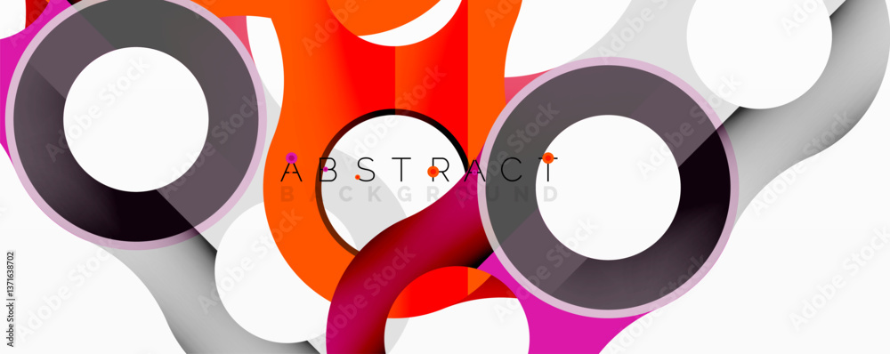 Poster Abstract geometric pattern with interlocking circular and tubular shapes featuring smooth gradients, sharp contrasts, and dynamic layering