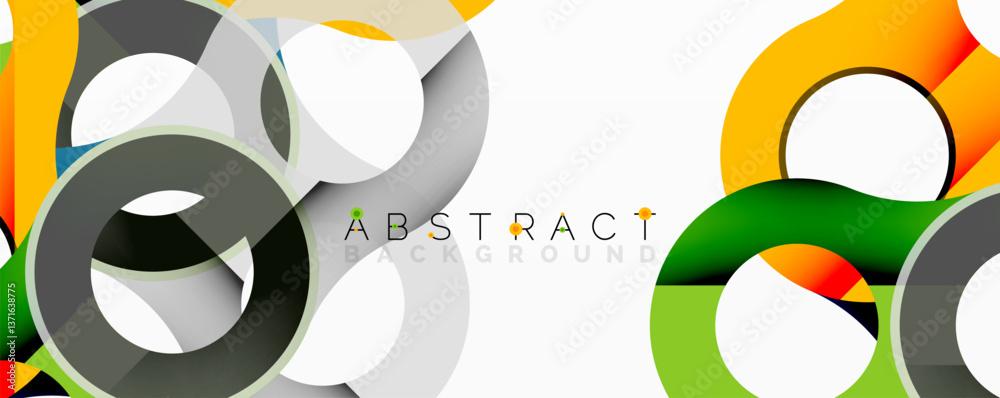 Aufkleber Abstract circle element composition with overlapping circular and tubular shapes featuring smooth gradients, transparency effects, and dynamic layering