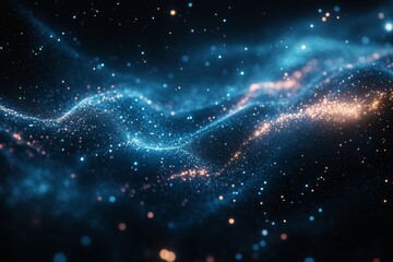 Fototapeta premium Blue glowing nebula in outer space with star clusters