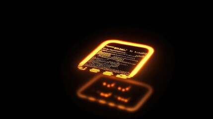 Glowing digital text on a futuristic device