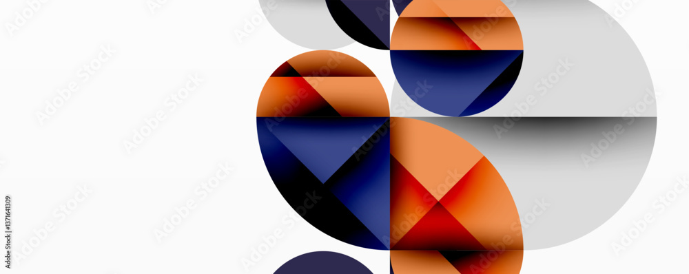 Leinwandbilder Abstract geometric design with intersecting circles, triangles, squares and sharp angles creating a layered composition with gradients, depth, and contrast