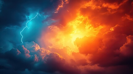 Fiery Sunset and Lightning Storm: A Dramatic Celestial Display