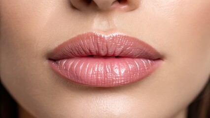 Fototapeta premium Close-up of beautifully styled lips with a subtle gloss, showcasing a natural look and soft texture.
