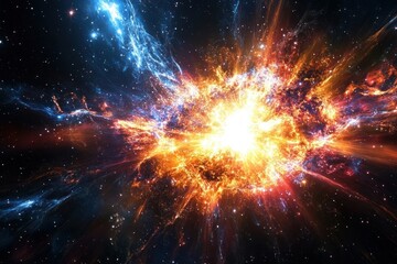 an antimatter explosion in deep space, projecting a stunning array of gamma-ray bursts, their light distorting the Appearance of stellar bodies behind