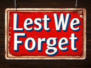 Vintage-style sign with the message 'Lest We Forget' reminding of the importance of remembrance.