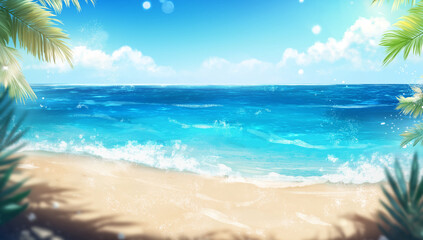 Fototapeta premium Stunning Summer Beach Scene Tropical Paradise Illustration