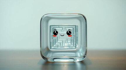 cute glass or crystal cube with special effects on black background