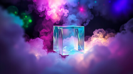 smoke-shrouded glass cube
