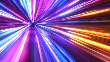 Obraz premium Abstract colorful light streaks radiating from a central point. Fast motion.