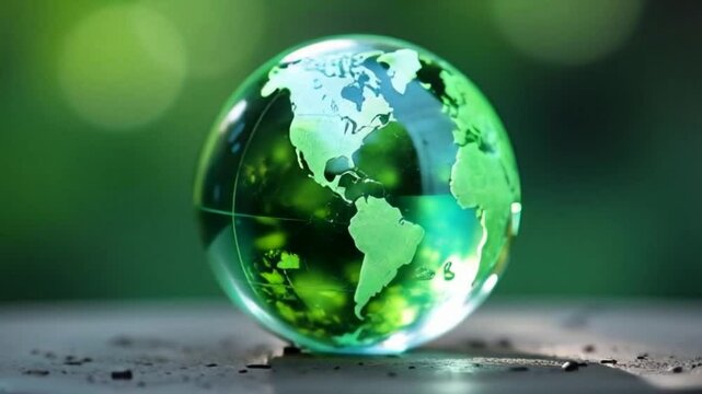 earth day concept, a transparent crystal globe featuring icons representing sustainable development and ESG (Environmental, Social, and Governance) principles