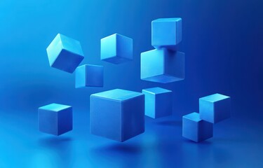 Obraz premium Floating 3D Blue Cubes Geometric Composition Minimalist Background Design