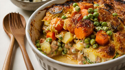Delicious Creamy Vegetable Casserole Recipe with Potatoes, Carrots, and Peas