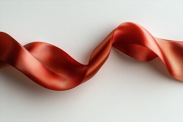 Elegant Red Silk Ribbon Bow on White Background with Soft Shadows and Satin Texture