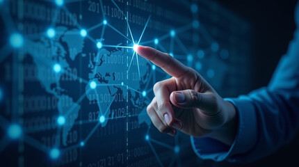 businessman hand touching digital screen