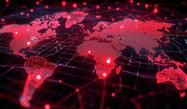 Global Spread of Covid-19 Pandemic Visualization Map with Interconnected Nodes and Lines in Futuristic Cyberpunk Style - Powered by Adobe
