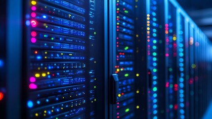 Data Center: Server Racks LED Lights Telecommunications 